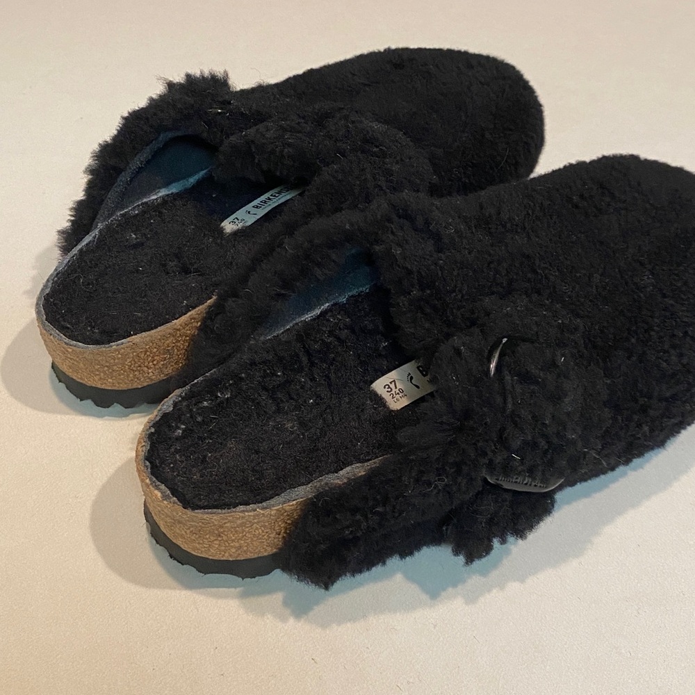BIRKENSTOCK BOSTON SHEARLING MULE BUCKLE TEDDY BLACK BIRKS EU 37 WOMENS 6 MENS 4 - Picture 9 of 12